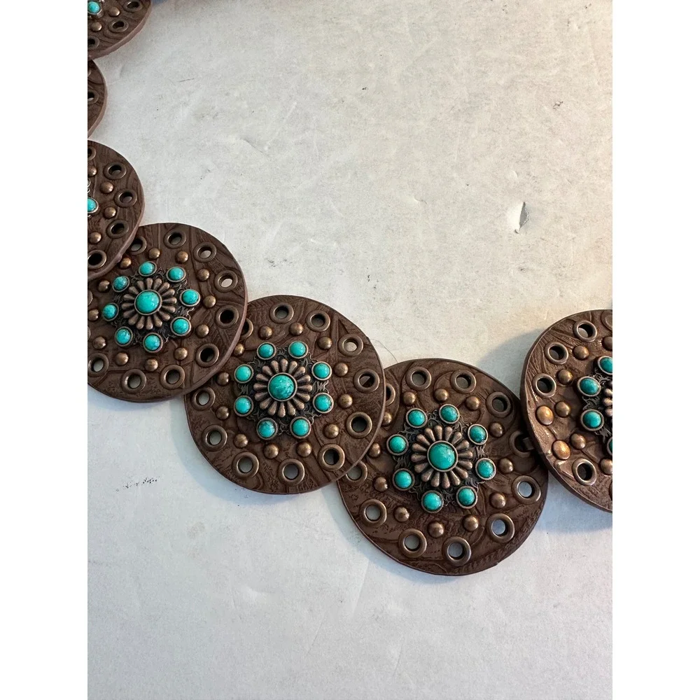 Nocona Concho Belt Women's Size L Brown Turquoise Studded Southwestern Western
